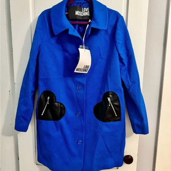 NWT RARE Love Moschino Vibrant Blue Jacket with Black Heart Accents SIZE 12 - Picture 2 of 7